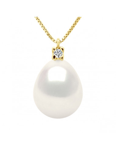 Colliers Joaillerie Perles Poires - Tailles de 8 à 12 mm - Diamants 0.030 Cts - Chaîne Vénitienne - Or 750 - DUPOND