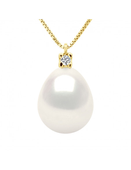 Colliers Joaillerie Perles Poires - Tailles de 8 à 12 mm - Diamants 0.030 Cts - Chaîne Vénitienne - Or 750 - DUPOND
