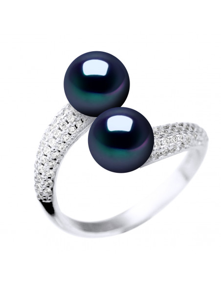 Bague Joaillerie Toi et Moi Perles Rondes 8-9 mm - Argent 925 - LA NAPOULE