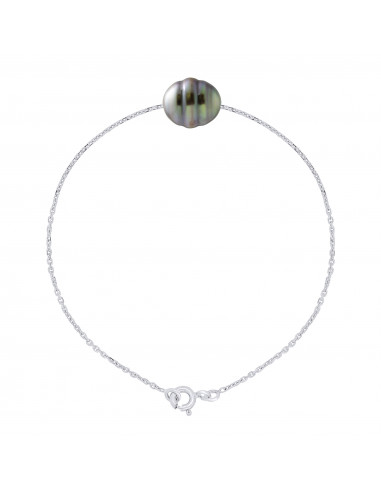 Bracelet Perle de Tahiti Cerclée 10-11 mm - Chaîne Forçat - Argent 925 - NUATAMA