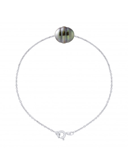 Bracelet Perle de Tahiti Cerclée 10-11 mm - Chaîne Forçat - Argent 925 - NUATAMA