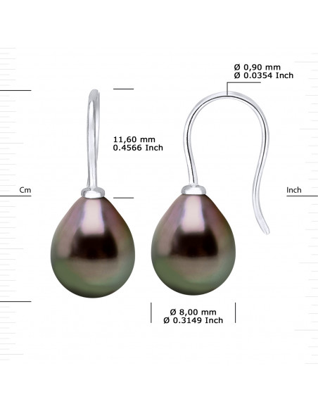 Boucles d'Oreilles Pendantes Perles de Tahiti Poires - Tailles de 8 à 12 mm - Système Crochet - Argent 925 -  NAMIKU