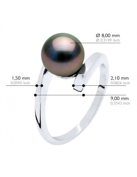 Bague Jonc Perle de Tahiti Ronde 7-8 mm - Argent 925 - RAMITUVA