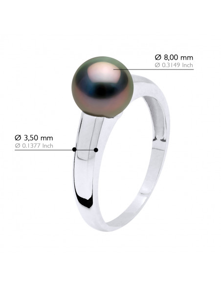 Bague Jonc Perle de Tahiti Ronde 7-8 mm - Argent 925 - TAMARUVA