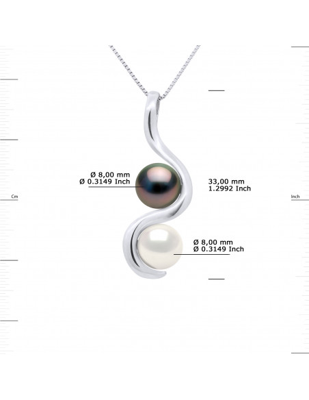 Necklace You & Me - 2 round beads Tahiti and round freshwater 8-9 mm - 925 silver - HIVA OA