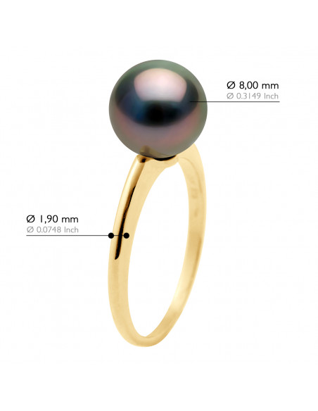 Bague Jonc Simple Perle de Tahiti Ronde 8-9 mm - Or 750 - MANANUTA