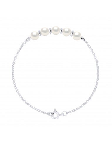 Bracelet Perles Rondes 5-6 mm - Chaîne Forçat - Argent 925 - PASSY