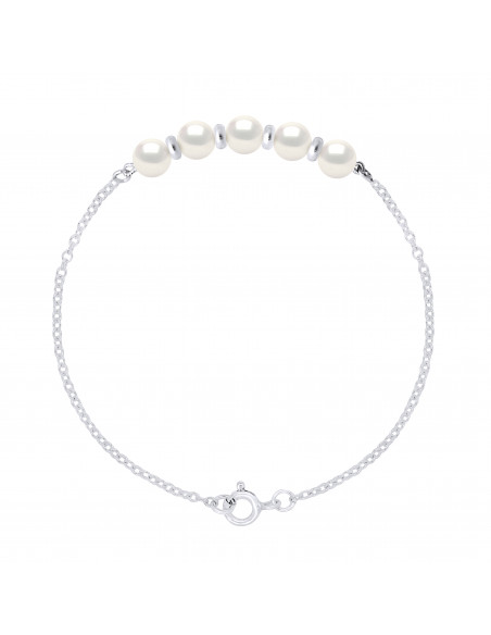 Bracelet Perles Rondes 5-6 mm - Chaîne Forçat - Argent 925 - PASSY