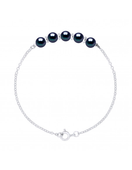 Bracelet Perles Rondes 5-6 mm - Chaîne Forçat - Argent 925 - PASSY
