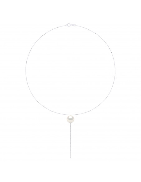 Collier Cravate Perle Ronde 11-12 mm - Chaîne Forçat - Or 375 - ROCAMCOURT
