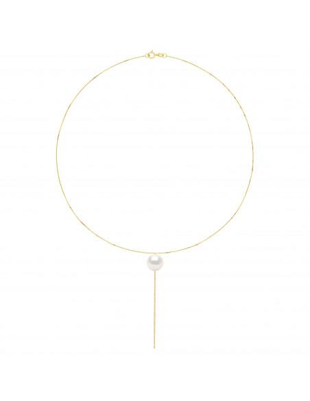 Collier Cravate Perle Ronde 11-12 mm - Chaîne Forçat - Or 750 - BREGANCOURT
