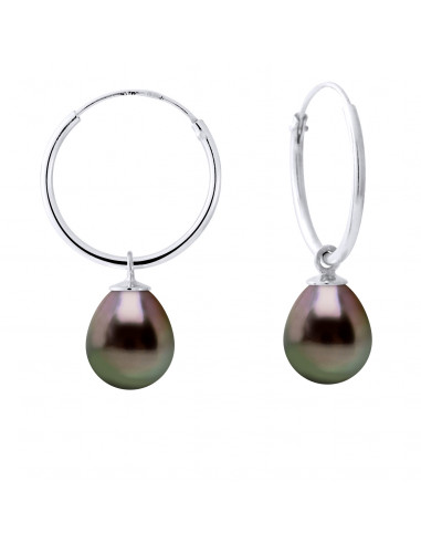 Boucles d'Oreilles Perles de Tahiti Poires - Tailles de 8 à 11 mm - Système Créoles - Argent 925 -  DARUKA