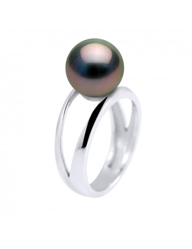 Bague Jonc Perle de Tahiti Ronde 9-10 mm - Argent 925 - HUANOMA