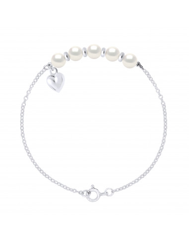 Bracelet Perles Rondes 5-6 mm - Breloque Coeur - Argent 925 - BOURBON