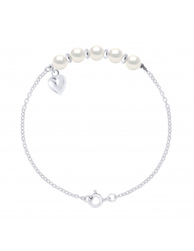 Bracelet Perles Rondes 5-6 mm - Breloque Coeur...