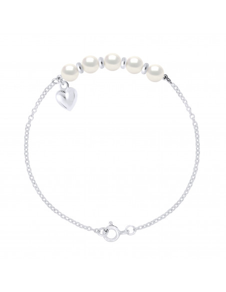 Bracelet Perles Rondes 5-6 mm - Breloque Coeur - Argent 925 - BOURBON