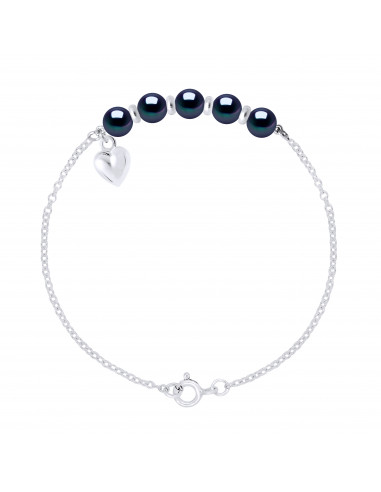 Bracelet Perles Rondes 5-6 mm - Breloque Coeur - Argent 925 - BOURBON