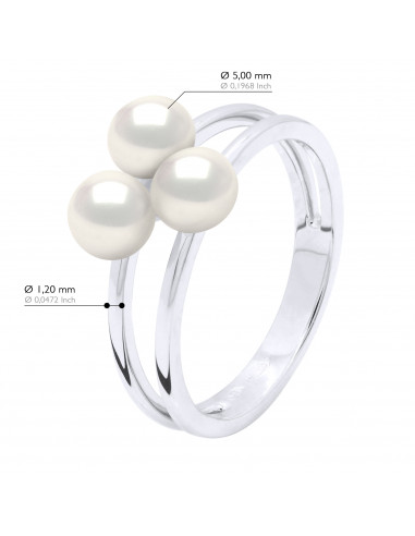Bague Trilogy 3 Perles Rondes 5-6 mm - Argent...