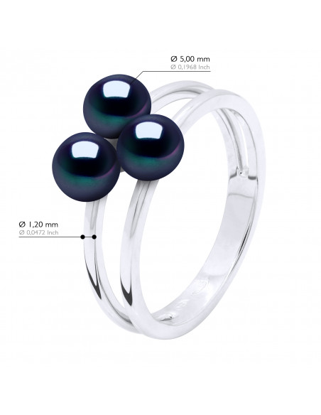 Trilogy ring 3 round beads 5-6 mm - 925 silver - La Motte Piquet