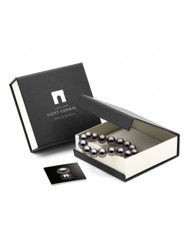 Bracelet Lien Cordon Noir 3 Perles de Tahiti...