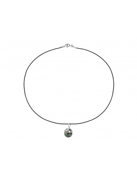 Collier Lien Cordon Pendentif Ethnic Perle de Tahiti Cerclée 8-9 mm - Argent 925 - PADENGAMA