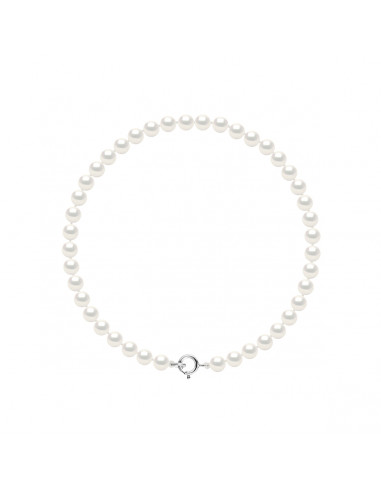 Bracelet Rang de Perles Semi-Rondes 4-5 mm - Fermoir Anneau Ressort - Argent 925 - ANNECY