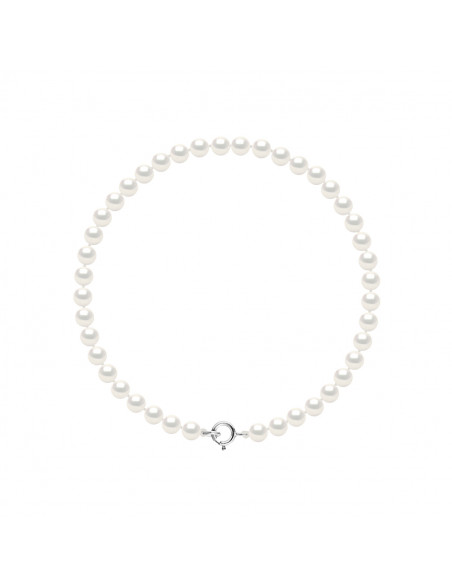 Bracelet Rang de Perles Semi-Rondes 4-5 mm - Fermoir Anneau Ressort - Argent 925 - ANNECY