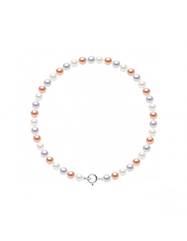 Bracelet Rang de Perles Semi-Rondes 4-5 mm - Fermoir Anneau Ressort - Argent 925 - ANNECY