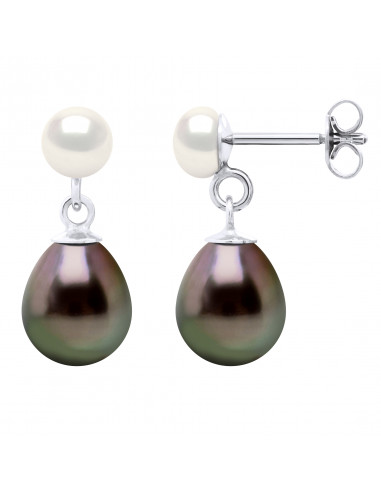 Boucles d'Oreilles Perles de Tahiti Poires 9-10 mm - Système Poussettes - Or 375 - RAMABU