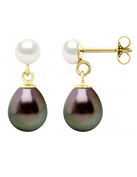 Earrings Tahiti Beads Poirs 9-10 mm - Strollers System - Gold 375 - Ramabu