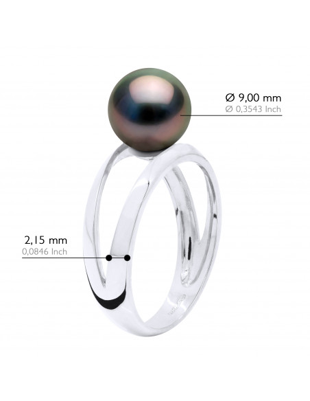 Bague Jonc Perle de Tahiti Ronde 9-10 mm - Argent 925 - HUANOMA