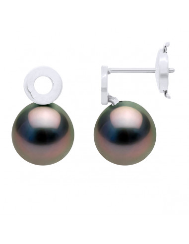 Boucles d'Oreilles Perles de Tahiti Rondes 8-9 mm - Système Poussettes - Or 375 - TANE
