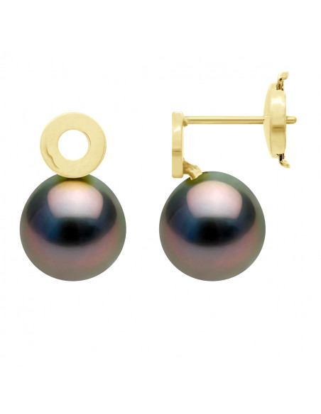 Round Tahiti Beads 8-9 mm Earrings - Strollers System - Gold 750 - Matania