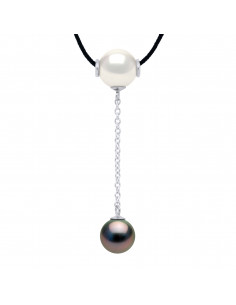 Necklace Link Cord Black Tahitian Pearl Round 8-9 mm -...