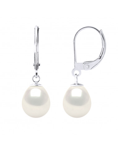 Boucles d'Oreilles Pendantes Perles Poires 8-9 mm - Système Brisures - Or 375 - RIVE GAUCHE