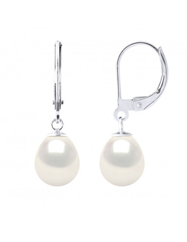 Boucles d'Oreilles Pendantes Perles Poires 8-9 mm - Système Brisures - Or 750 - HAUSSMAN