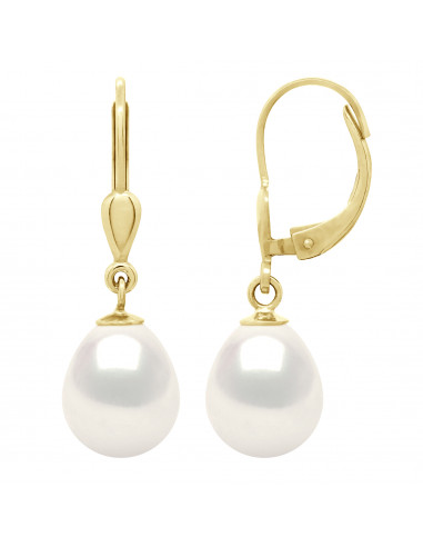 Boucles d'Oreilles Pendantes Perles Poires 9-10 mm - Système Brisures - Or 375 - VILLETTE
