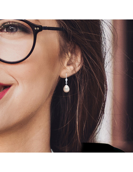 Boucles d'Oreilles Pendantes Perles Poires 9-10 mm - Système Brisures - Or 750 - SAINT LAZARE