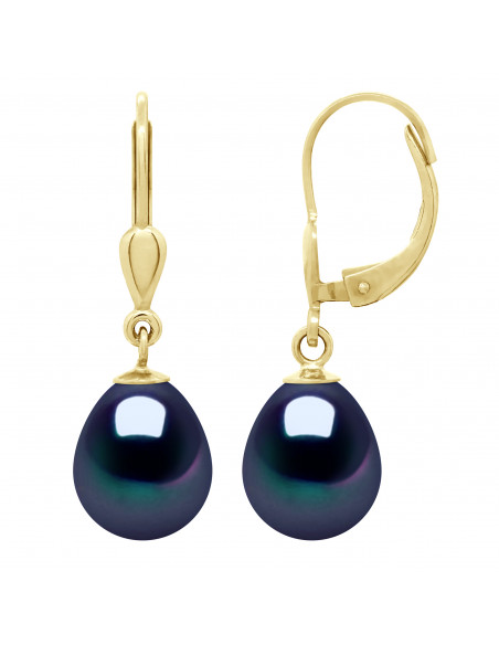 Boucles d'Oreilles Pendantes Perles Poires 9-10 mm - Système Brisures - Or 750 - SAINT LAZARE
