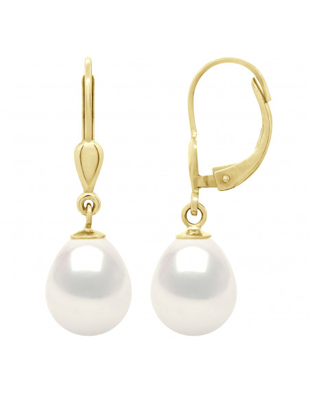 Pearl pear pears pear earrings 9-10 mm - BRISURES SYSTEM - OR 750 - DENFERT