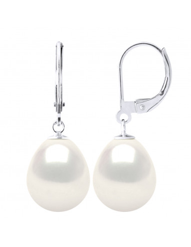 Boucles d'Oreilles Pendantes Perles Poires 11-12 mm - Système Brisures - Or 375 - PALLAS
