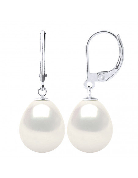 Pearl pear pears 11-12 mm earrings - BRISURES SYSTEM - OR 375 - PALLAS