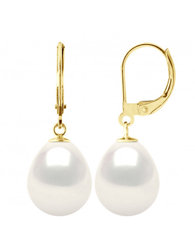 Boucles d'Oreilles Pendantes Perles Poires 11-12 mm - Système Brisures - Or 750 - PLAZA