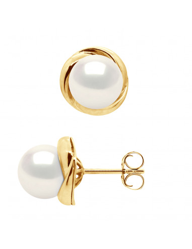 Boucles d'Oreilles Perles Rondes 7-8 mm - Système Poussettes - Or 750 - ABBESSES