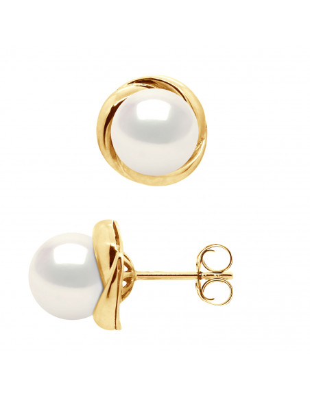 Boucles d'Oreilles Perles Rondes 7-8 mm - Système Poussettes - Or 750 - ABBESSES