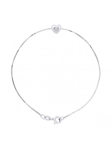 Bracelet Diamant 0.050 Cts Serti Coeur - Chaîne Vénitienne - Argent 925 - CAPRI