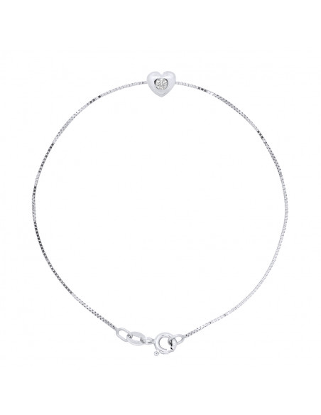 Bracelet Diamant 0.050 Cts Serti Coeur - Chaîne Vénitienne - Argent 925 - CAPRI