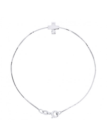 Bracelet Diamant 0.050 Cts Serti Croix - Chaîne Vénitienne - Argent 925 - ROMA