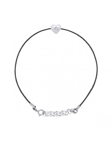 Bracelets Liens Cordons Diamants 0.030 Cts Serti Coeur - Argent 925 - CADIX