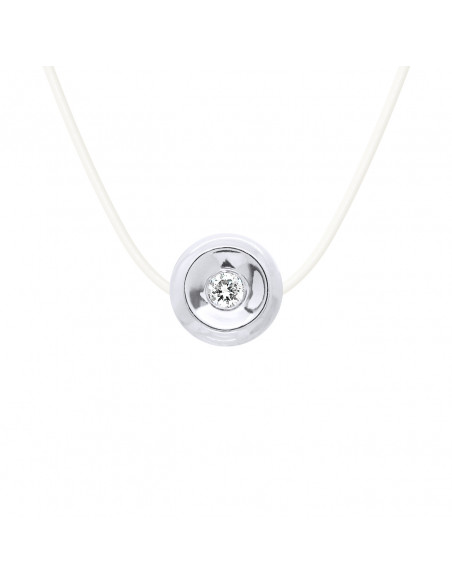 Collier Nylon Transparent Diamant 0.030 Cts Serti Clos - Argent 925 - FORMENTERA